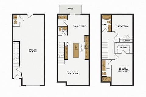 Floor plan for 2 beds, 2.5 baths, 1480 sqft
